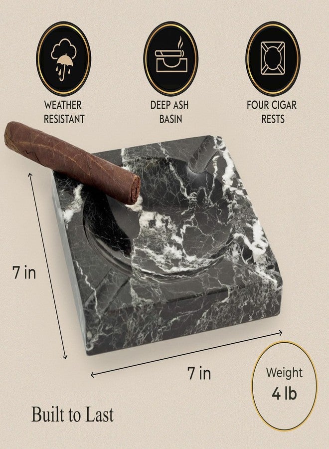 Bey-Berk Square Black "Zebra" Marble Four Cigar Ashtray. - Image 3